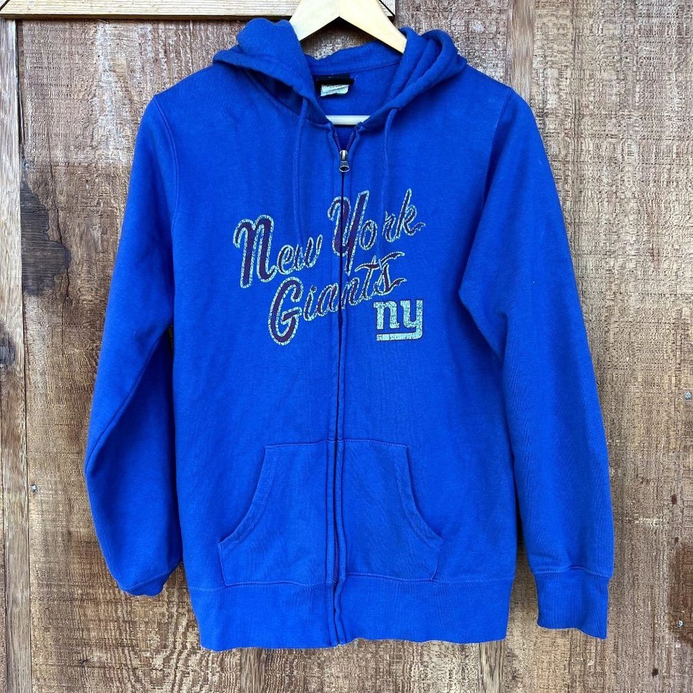 NY New York Giants Blue Full Zip Jacket Hood NFL Team Women's Large Football